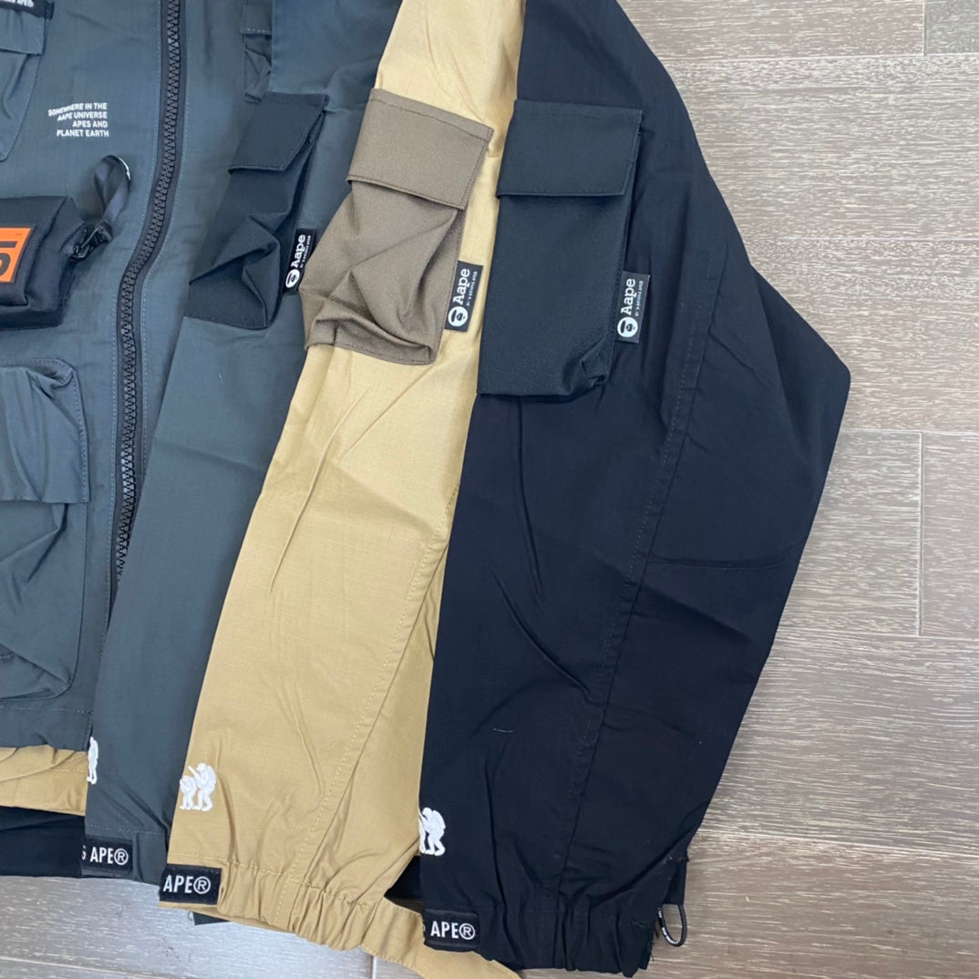 - 全新特價 - AAPE BY *A BATHING APE® MILITATY BOMBER 軍事風口袋機能夾克(卡其M)