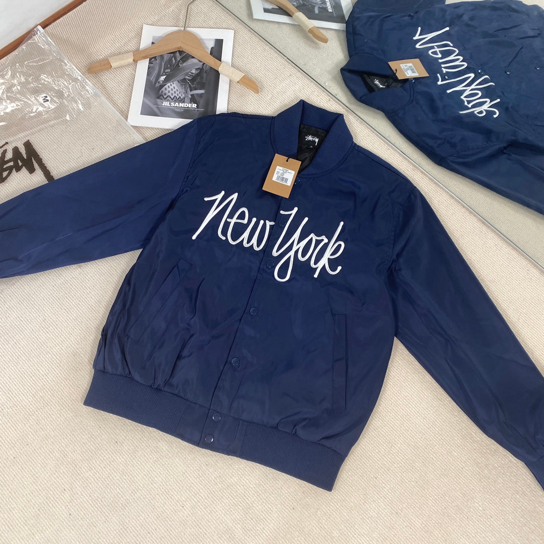 STUSSY 字母刺繡緞面棒球服外套