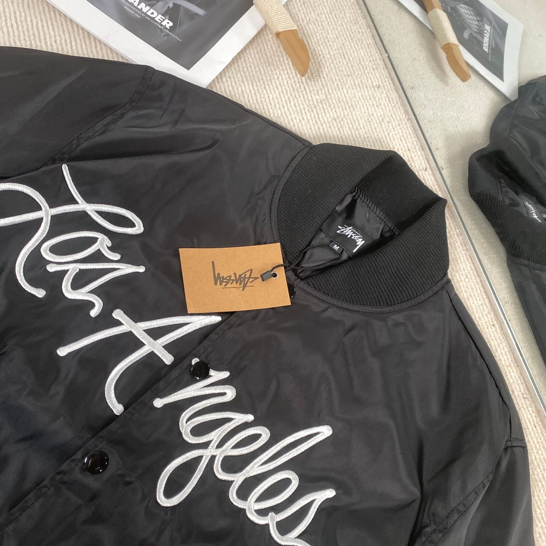 STUSSY 字母刺繡緞面棒球服外套