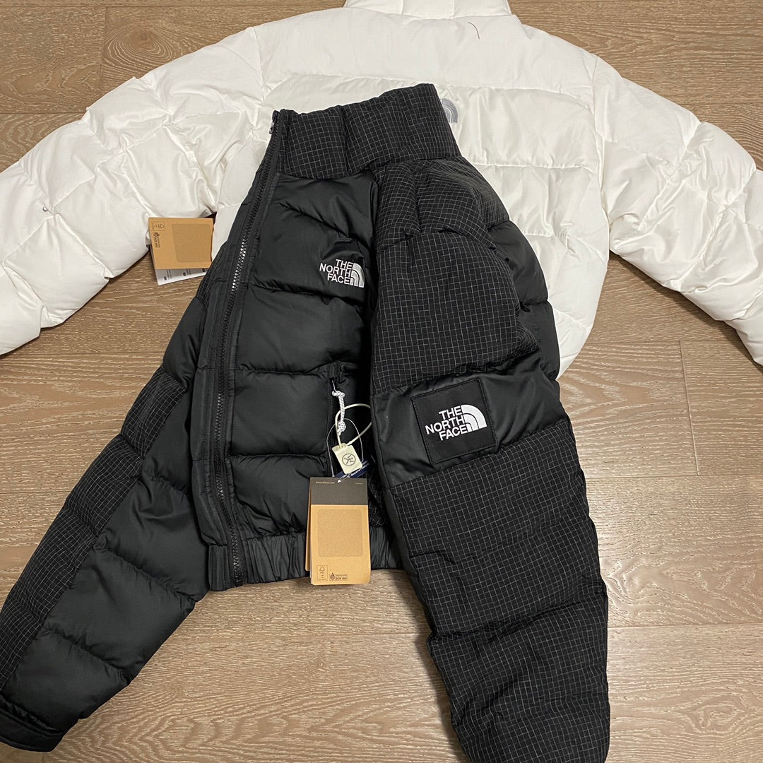 THE NORTH FACE 韓國北臉 格紋拼接短腰羽絨外套
