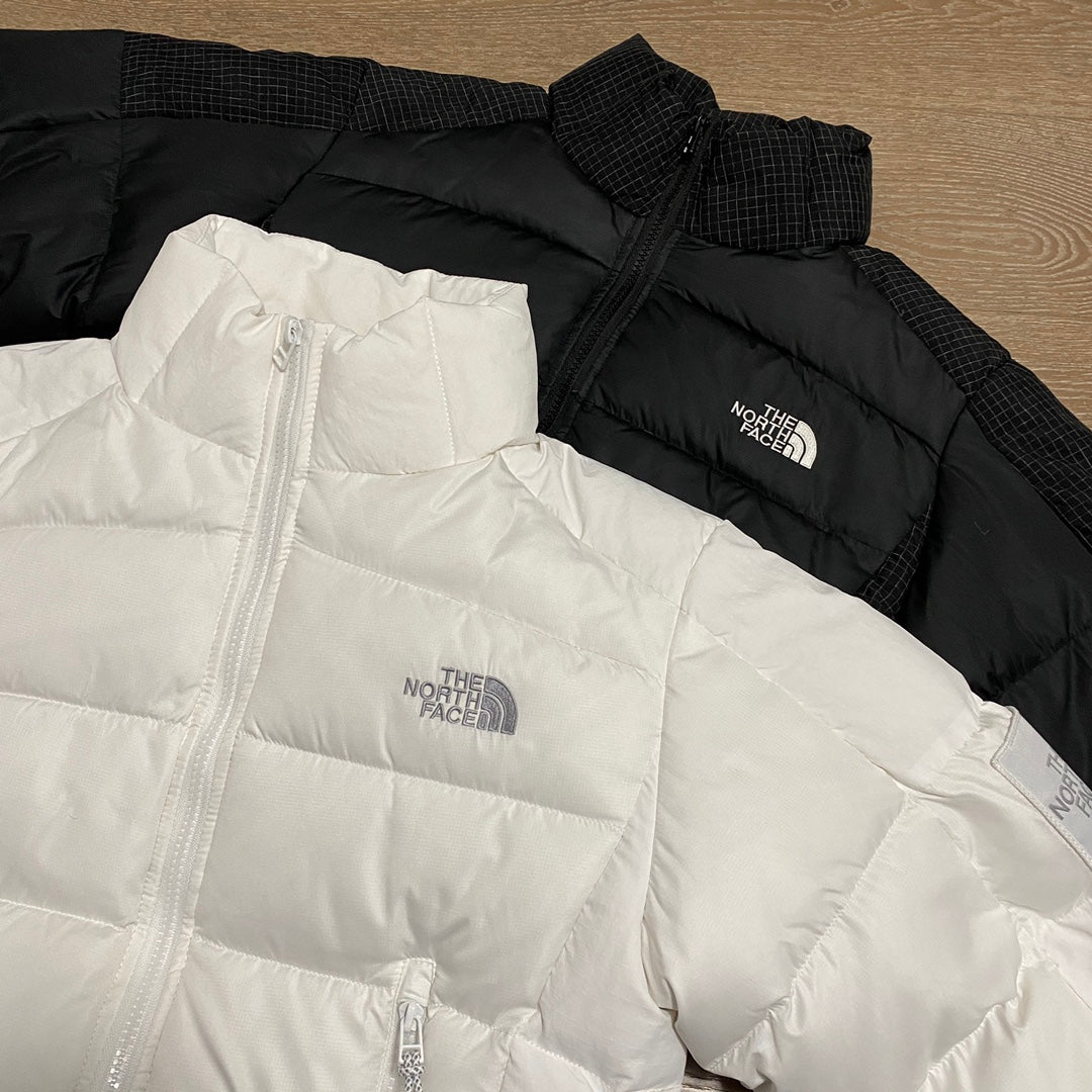 THE NORTH FACE 韓國北臉 格紋拼接短腰羽絨外套