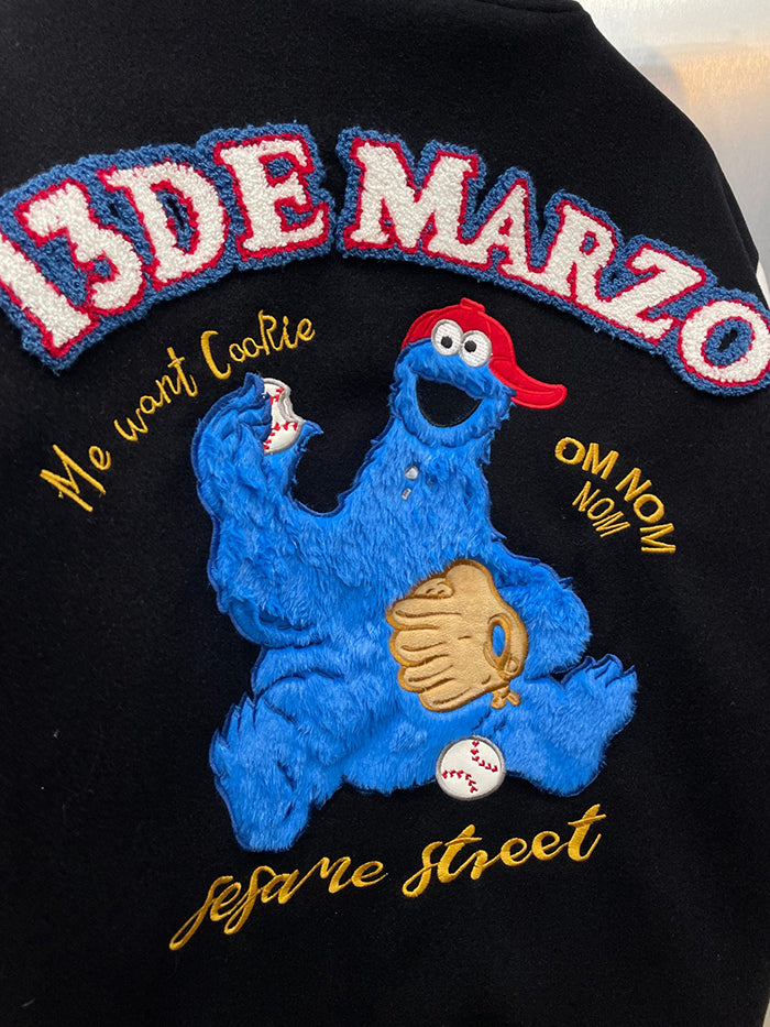 13DE MARZO x SESAME STREET 聯名餅乾怪獸棒球夾克