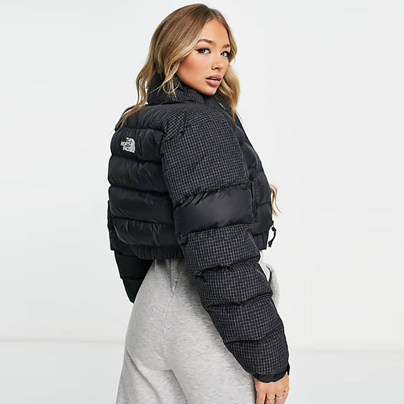 THE NORTH FACE 韓國北臉 格紋拼接短腰羽絨外套
