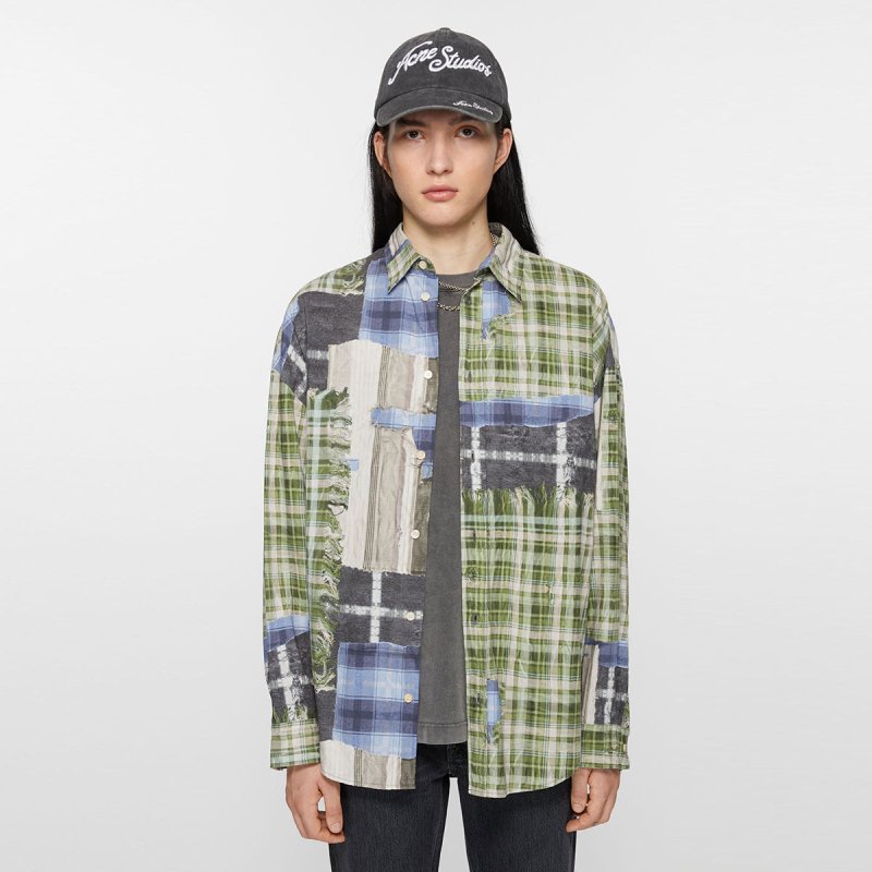 Acne Studios 格紋印花寬版襯衫 - VANASH