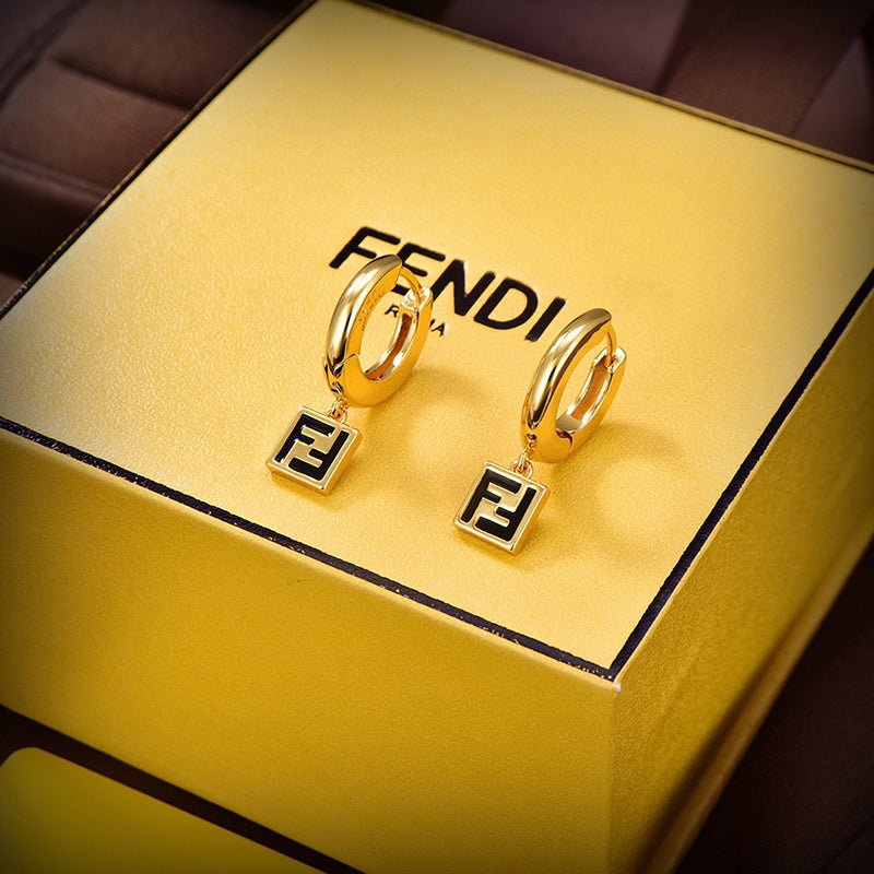 FENDI 金色圈形FF墜飾耳環 - VANASH