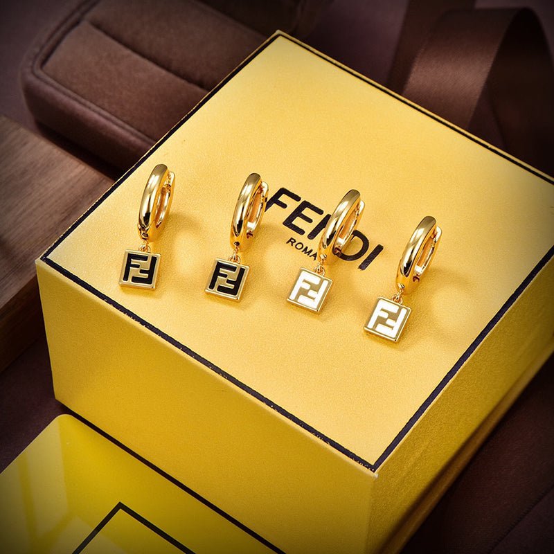 FENDI 金色圈形FF墜飾耳環 - VANASH