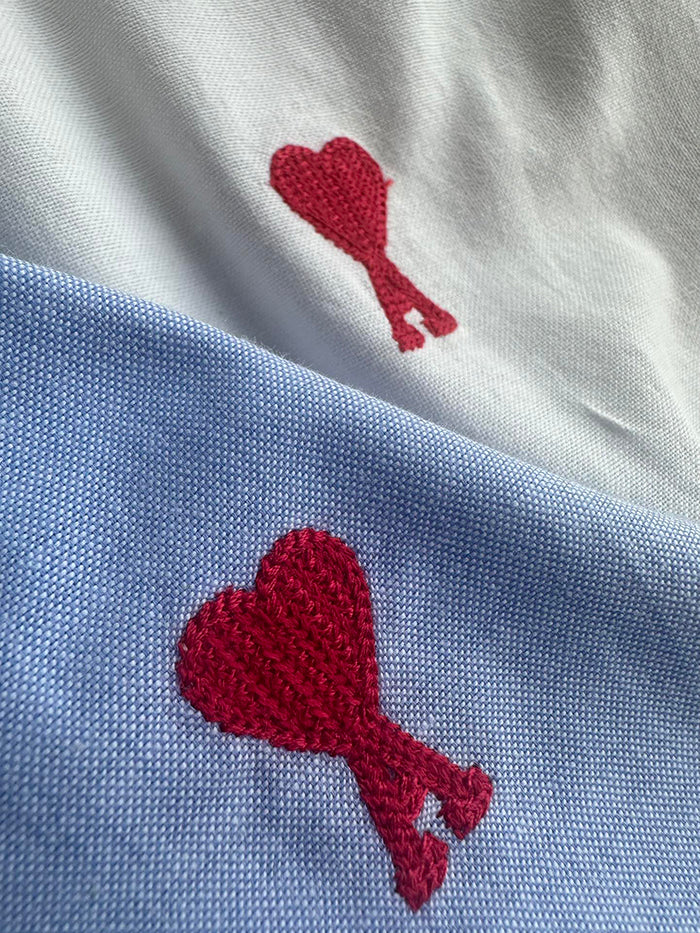 AMI PARIS 經典愛心刺繡短袖襯衫