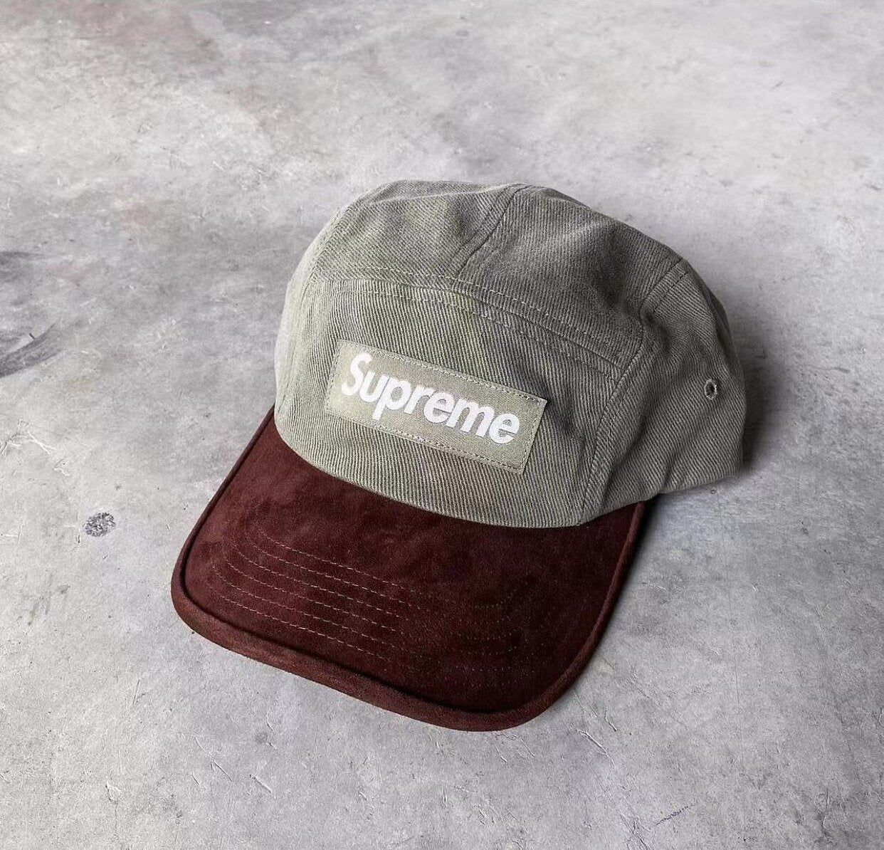 Supreme Suede Visor Camp Cap 拼色麂皮遮陽帽