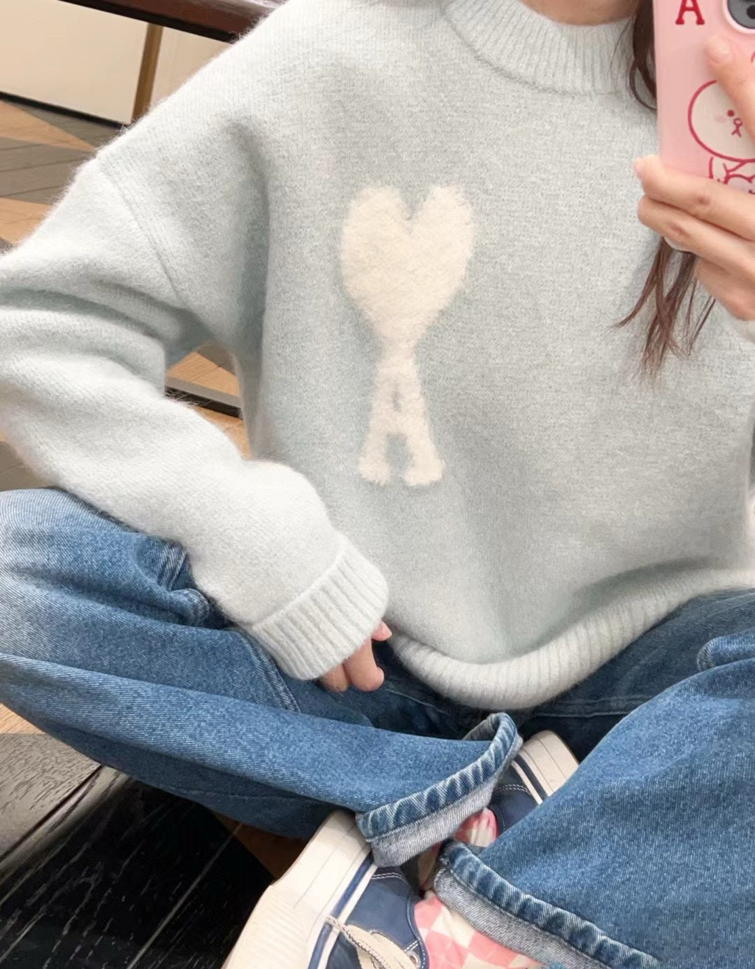 AMI PARIS 白色愛心針織毛衣