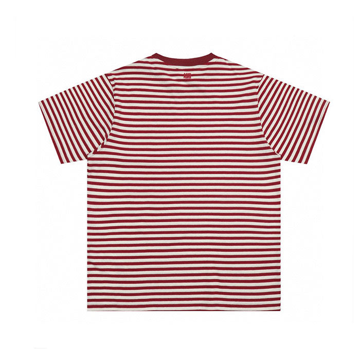 AMI PARIS 愛心刺繡條紋短袖T恤