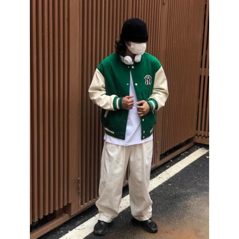 - 全新特價 - MLB 紐約洋基隊拼皮棒球外套(綠色XL) - VANASH