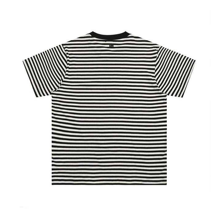 AMI PARIS 愛心刺繡條紋短袖T恤