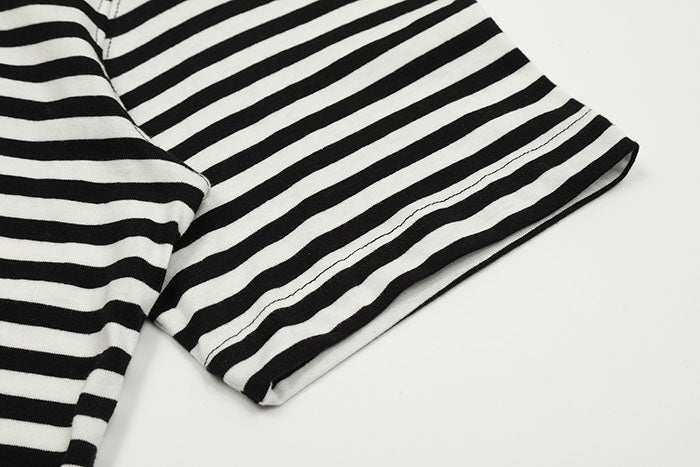 AMI PARIS 愛心刺繡條紋短袖T恤