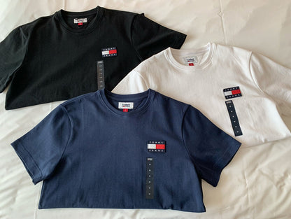 TOMMY JEANS 刺繡LOGO純色短袖上衣