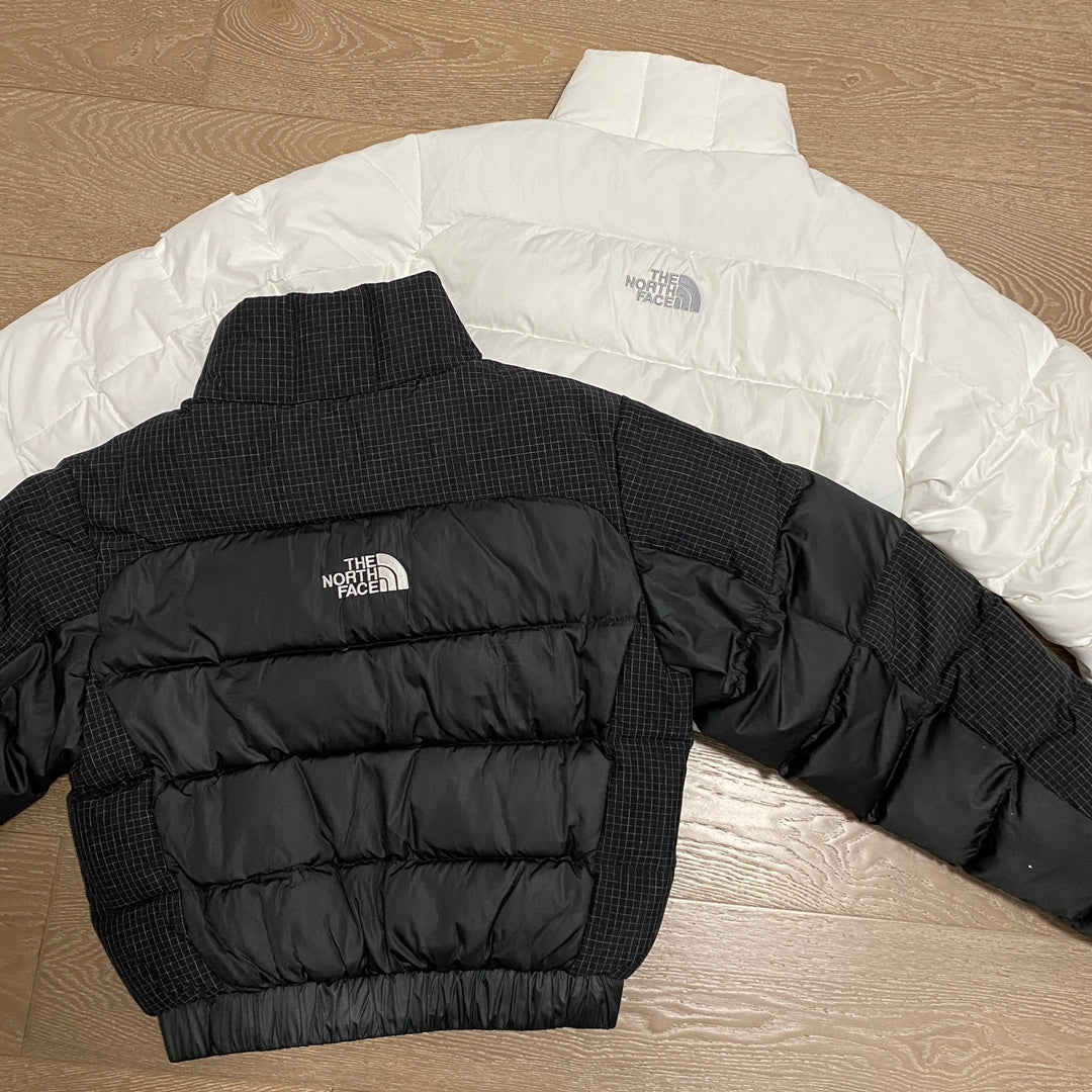 THE NORTH FACE 韓國北臉 格紋拼接短腰羽絨外套