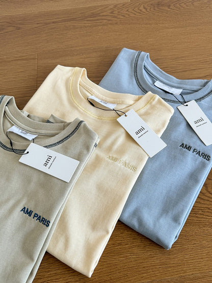 AMI PARIS 線條刺繡短袖T恤