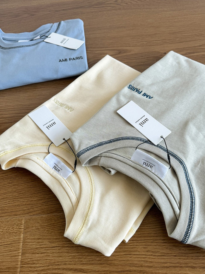 AMI PARIS 線條刺繡短袖T恤