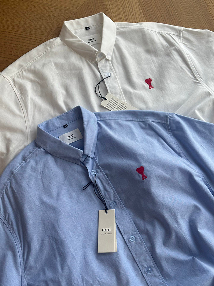 AMI PARIS 經典愛心刺繡短袖襯衫