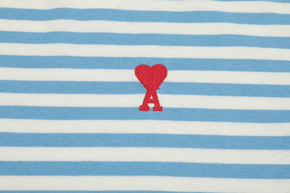 AMI PARIS 愛心刺繡條紋短袖T恤